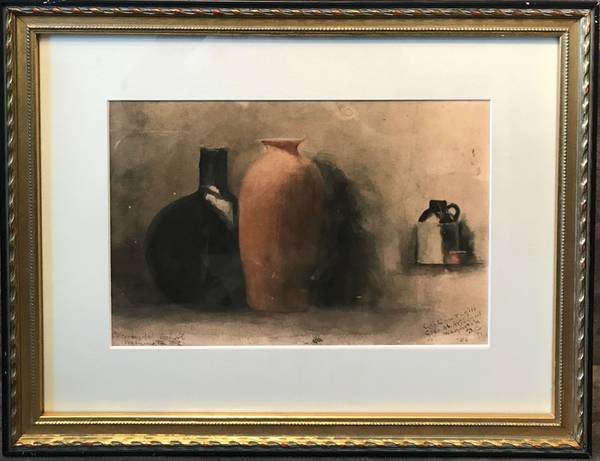 Clara G. Churchill (Fl. 1906)
Still-life
Watercolor on paper
6 ½ x 10 inches
Signed, dated 1906, and inscribed Corcoran Art School, Washington, D.C. l.r., l.l. and verso Clara G. Churchill Still-life Framed
