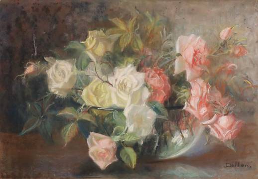 Julia McEntee Dillon Still life of Roses in a Glass Bowl