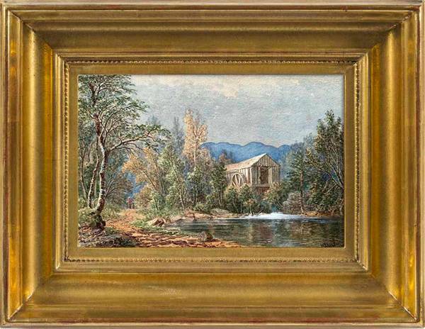 Mary Josephine Walters (1837-1883) Walking by the Old Mill Watercolor on paper 7 5/8 x 11 1/4 inches Signed lower right Mary Josephine Walters Walking by the Old Mill