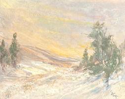 Carolyn Campbell Mase (1858-1948) Snow Scene Watercolor, Gouache, and pencil on paper 4 5/16 x 5 5/16 inches Signed lower right Carolyn Campbell Mase Snow Scene