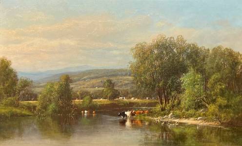 Julie Hart Beers (1835-1913) Summer Landscape, 1866 Oil on canvas 12 1/2 x 20 1/2 Signed and dated 1866, lower right Julie Hart Beers Summer Landscape, 1866