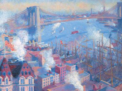 THEODORE EARL BUTLER (1861–1936)
Brooklyn Bridge, 1900
Oil on canvas, 30 1/4 x 40 inches
Signed and dated 1900, lower right Butler_BrooklynBridge_Unframed