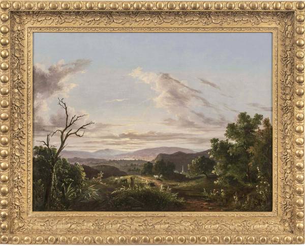 ABIGAIL TYLER OAKES (1823-1898)
View of the Connecticut River Valley, 1854
Oil on canvas
17 ¾ x 24 inches
Signed and dated, lower center ABIGAIL TYLER OAKES View of the Connecticut River Valley Framed