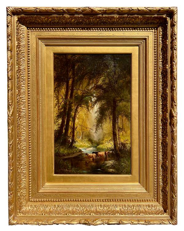 Julie Hart Beers (1835-1913) Forest Stream Oil on canvas 17 1/4 x 11 1/8 inches Signed lower left Julie Hart Beers Forest Stream