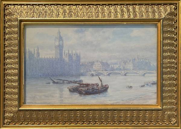 Anna Mary Richards Brewster (1870–1952) Houses of Parliament Lambeth Embarkment Watercolor on paper mounted on board 11 x 17 ⅞ inches Signed and dated 1899, lower left Anna Mary Richards Brewster (1870–1952) Houses of Parliament Lambeth Embarkment