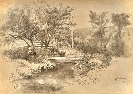Julie Hart Beers Child sitting beside Footbridge