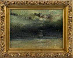 Mary Lord Stevens (1833-1920)
Dusk at Sea
Oil on paper mounted to board
10 x 14 inches
Signed and dated 1903, lower right Mary Lord Stevens Dusk at Sea framed