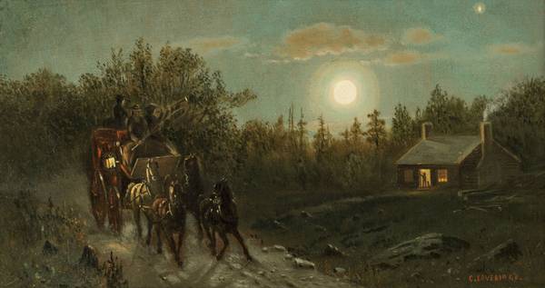 CLINTON LOVERIDGE (1824-1915)
Carriage by Moonlight
Oil on canvas
7 x 13 1/16 inches
Signed lower left Clinton Loveridge Carriage by Moonlight Unframed.jpg_dontuse
