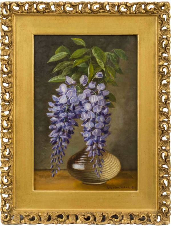 Peter Baumgras (1827-1904)
Wisteria in a Vase
Oil on canvas board
14 1/4 x 9 1/8 inches
Signed and dated 1900, lower right Peter Baumgras Wisteria in a Vase Framed