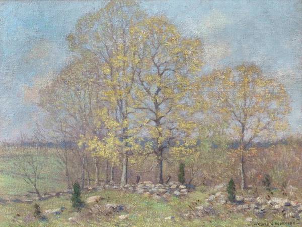 Clark Greenwood Voorhees (1871-1933)
Early Spring Landscape
Oil on canvas
18 x 24 inches
Signed lower right
Clark Greenwood Voorhees Early Spring Landscape unframed