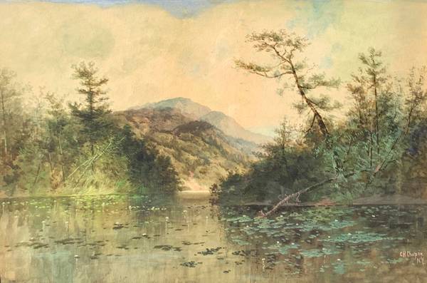 Charles Chapin (1830-1889)
Lake in the Adirondacks
Watercolor on paper
19 ½ x 29 ½ inches
Signed lower right
Charles Chapin Lake in the Adirondacks unframed