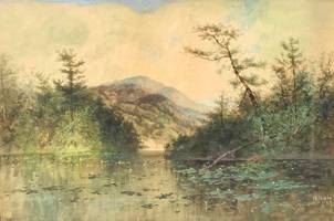 Charles Chapin (1830-1889)
Lake in the Adirondacks
Watercolor on paper
19 ½ x 29 ½ inches
Signed lower right
Charles Chapin Lake in the Adirondacks unframed