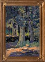 Alice Lolita Muth (1887-1952) Cypress Trees
Oil on Canvas
13¾ x 9½ inches Signed lower right Alice Lolita Muth Cypress Trees framed