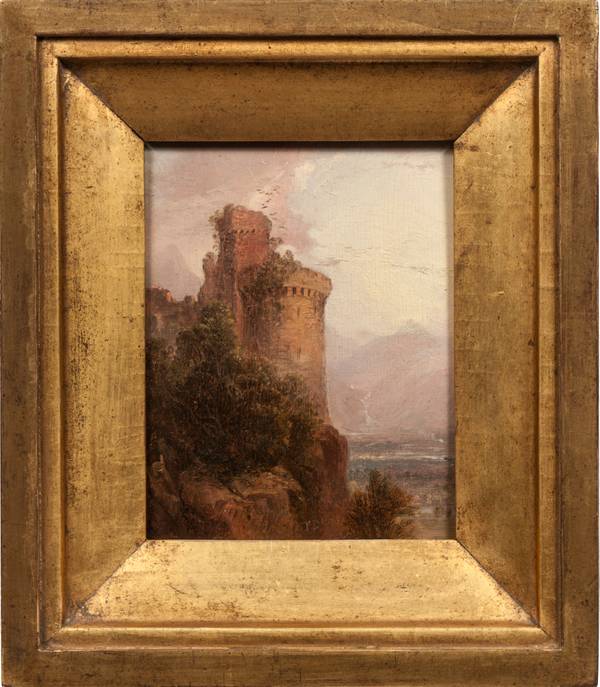 THOMAS DOUGHTY (1793-1856)
Valley of the Rhine, ca. 1845-6
Oil on panel
7 x 5 1/2 inches
Initialed at lower center, signed and inscribed with title on verso DOUGHTY_Rhine_Framed.jpg