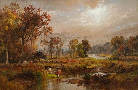 Jasper Francis Cropsey Cattle Watering in an Autumn Setting, 1888