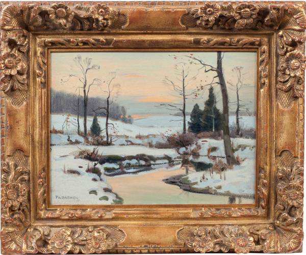 Frank Barney (1862-1954)
Winter Landscape
Oil on canvasboard
12 x 16 inches
Signed lower left Frank Barney Winter Landscape Unframed