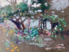 Mary Lane McMillan (1883-1976) Summer Garden Sketch
Gouache on paper laid down on board
9 x 11.5 inches
Estate stamp verso Mary Lane McMillan Summer Garden Sketch unframed