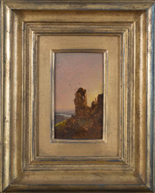JASPER FRANCIS CROPSEY (1823-1900)
Italian Sunset, 1874
Oil on board
4 1/8 x 2 3/8 inches
Signed and dated 1874, lower right CROPSEY_Sunset_Framed.jpg