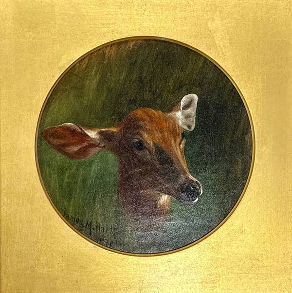 James McDougal Hart (1812-1901) Portrait of a Deer, 1871 Oil on canvas 8 inches diameter Signed and dated 1871, lower left James McDougal Hart Portrait of a Deer, 1871