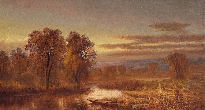 Mary Josephine Walters Autumn River with Punt in the Reeds