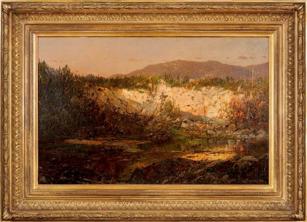 William Louis Sonntag (1822-1900) Shadows Rising and Sun Setting, New Hampshire Oil on canvas 20 1/4 x 31 inches Signed lower right William Louis Sonntag Shadows Rising and Sun Setting, New Hampshire