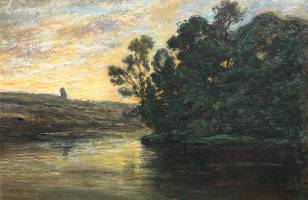 Maria A’Becket (1839-1904) Moonrise Oil on canvas 20 x 30 inches Signed lower right Maria A’Becket Moonrise