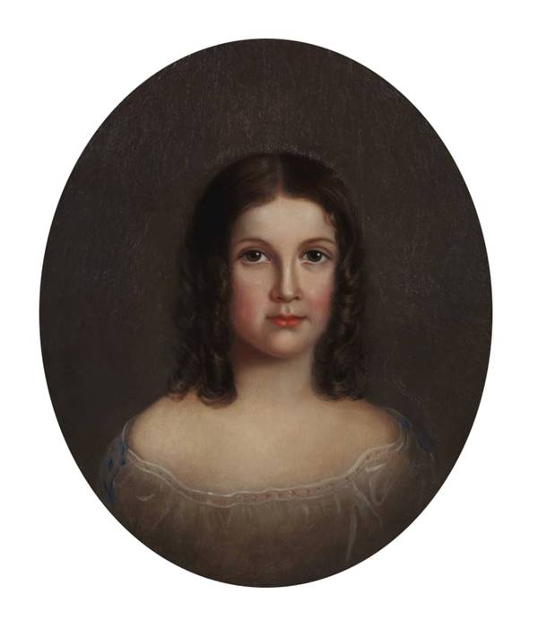 Mary Jane Peale (1827-1902)
Clara E. Peale, 1858
Oil on canvas laid on panel
20 1/8 x 17 ½ inches
Mary Jane Peale Clara E. Peale, 1858 unframed