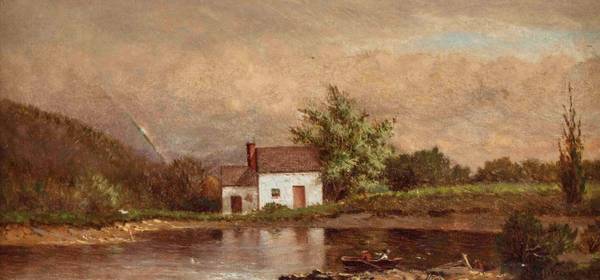 Ralph A. Blakelock (1847-1919)
White House with Rainbow
Oil on canvas
6 x 12 inches
Signed and dated 1867, lower right
Ralph Albert Blakelock White House with Rainbow, 1867 unframed