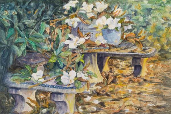 Caroline Davis Wilson Magnolias on a Tabletop, Charleston Gardens_unframed