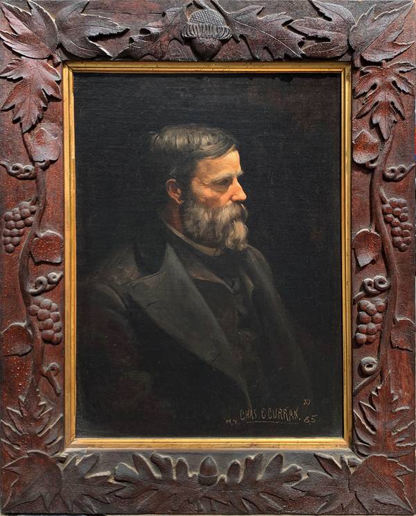 Charles Courtney Curran (1861-1942) Portrait of Ulysses T. Curran (father of the artist), 1885 Oil on canvas 17 x 12 inches Signed, dated 1885, and inscribed NY, lower right Wooden frame carved by Ulysses Curran, Signed verso Charles Courtney Curran Portrait of Ulysses T. Curran (father of the artist), 1885