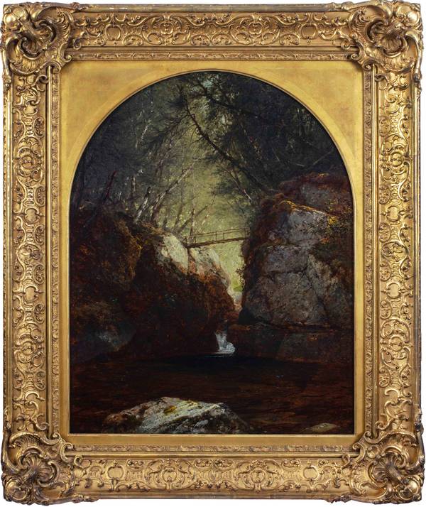 John Frederick Kensett (1816-1872) Bash-Bish Falls, 1857
Oil on canvas 34 ¼ x 27 inches
Signed and dated 1857, lower left John Frederick Kensett Bash-Bish Falls