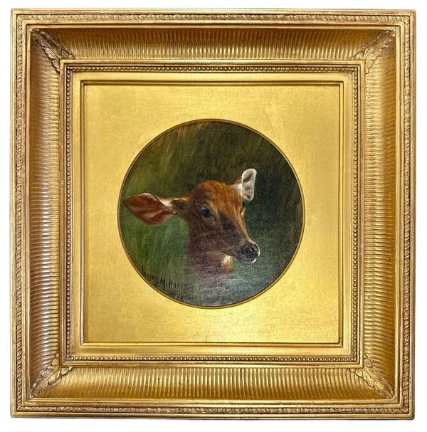 James McDougal Hart (1812-1901) Portrait of a Deer, 1871 Oil on canvas 8 inches diameter Signed and dated 1871, lower left James McDougal Hart Portrait of a Deer, 1871