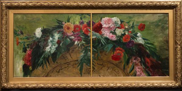 CHARLES AUGUSTE ÉMILE CAROLUS-DURAN (1838-1917)
Bouquet de Fleurs, 1877
Oil on canvas
21½ x 51½ inches
Signed, dated and inscribed, lower center: “Carolus-Duran Montgeron 13 Août / 1877” Carolus_Duran_9_13_resized_framed_website.jpg