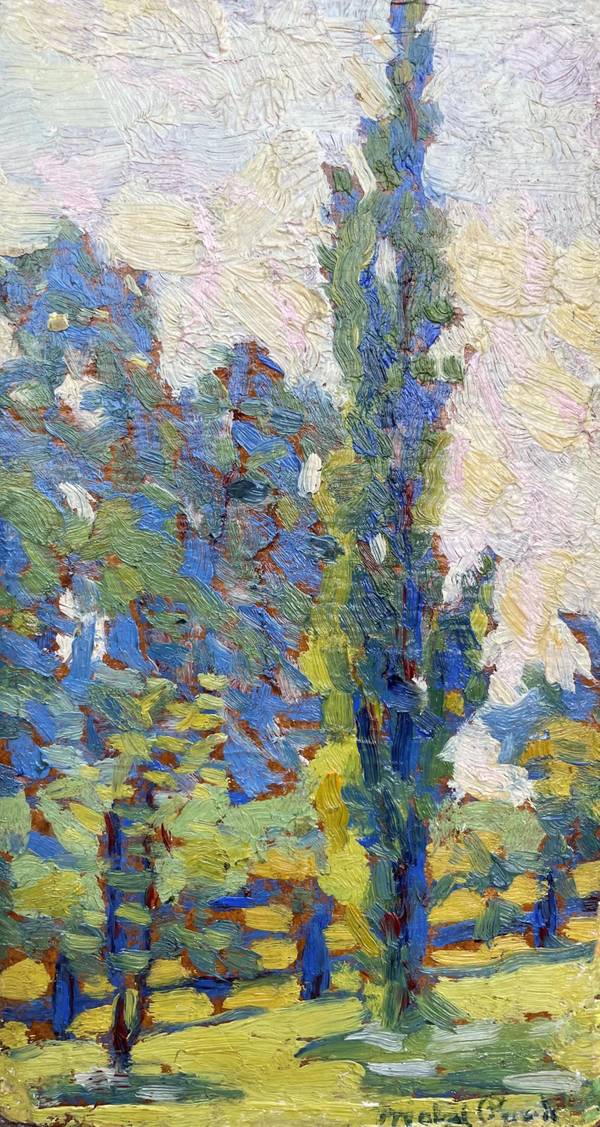 Mabel Pugh (1891-1986) Arboreal Landscape Oil on board 7 3/4 x 4 1/2 inches Signed at lower right Mabel Pugh Arboreal Landscape
