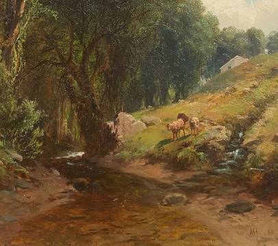 James McDougal Hart Sheep by a Stream, 1858