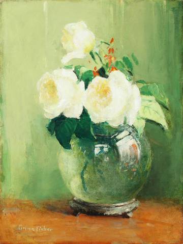 Anna S. Fisher White Roses in a Vase 