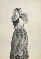 Carolyn Campbell Mase (1858-1948) Portrait of a Woman in Patterned Skirt Watercolor and pencil on paper 14 x 10 inches Signed center right Carolyn Campbell Mase Portrait of a Woman in Patterned Skirt