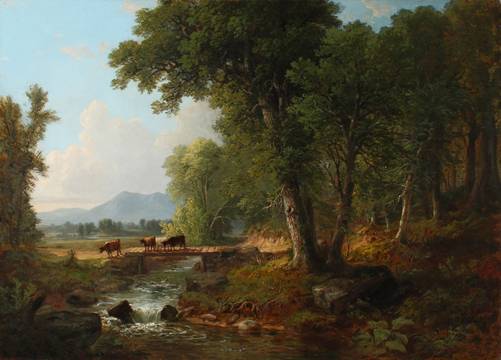 Asher B. Durand Idyllic Landscape with Bridge