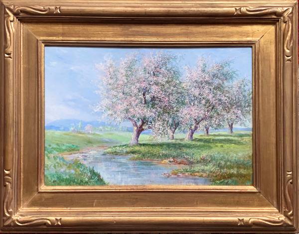 Verner Moore White (1863-1923) Apple Blossoms Oil on academy board
12 x 18 inches
Signed lower right Verner Moore White Apple Blossoms