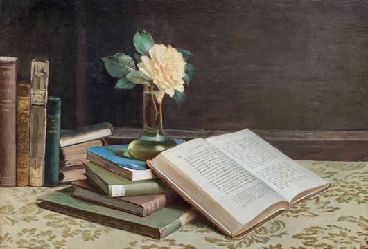 Caroline A. Baseter (19th Century-Early 20th Century) Still-life with Books