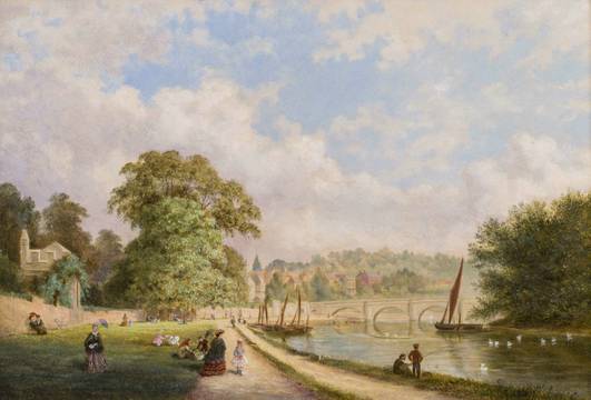 George Henry Burgess  The Old Bridge, Richmond Hill, and Part of the River Near Queen Elizabeth's Palace Framed