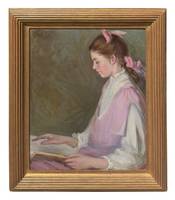 Mary Earl Wood (1866-1951) Young Girl Reading 27 x 22 inches Oil on canvas Signed upper left Mary Earl Wood Young Girl Reading