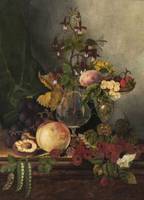 MARY JANE PEALE (1827-1902)
Still-Life with Fruit and Flowers
Oil on board
20 x 15 inches
Signed lower right MARY JANE PEALE Still-Life with Fruit and Flowers