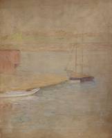 Carolyn Campbell Mase (1858-1948) Palmer & Duff Shipyard, Cos Cob Watercolor and pastel on paper mounted on board 17 ¾ x 13 3/8 inches Estate of the Artist Carolyn Campbell Mase Palmer & Duff Shipyard, Cos Cob