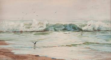 Addison Thomas Millar (1860—1913)
Seascape
Gouache and watercolor on paper
12 x 22 inches
Signed lower left
Addison T. Millar Seascape unframed