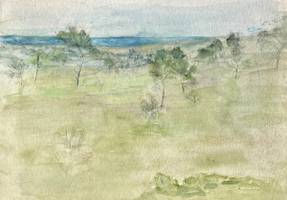 Carolyn Campbell Mase Landscape with Ocean View Watercolor on paper 5 x 7 inches Estate of the Artist Carolyn Campbell Mase Landscape with Ocean View