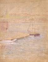 Carolyn Campbell Mase (1858-1948) Boats at Dock Watercolor and pastel on paper mounted on board 17 ¾ x 13 3/8 inches Estate of the Artist Carolyn Campbell Mase Boats at Dock