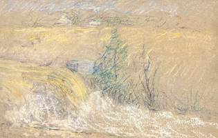 Carolyn Campbell Mase (1858-1948) Waterfall, Greenwich, CT Pastel on paper mounted on board 7 ½ x 12 ¼ (paper) / 9 7/8 x 15 ½ (board) Signed lower left Carolyn Campbell Mase Waterfall, Greenwich, CT