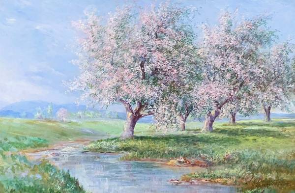 Verner Moore White (1863-1923)
Apple Blossoms
Oil on academy board 12 x 18 inches Signed lower right Verner Moore White Apple Blossoms unframed