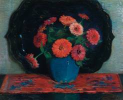 Josephine Miles Lewis Red Chrysanthimums unframed